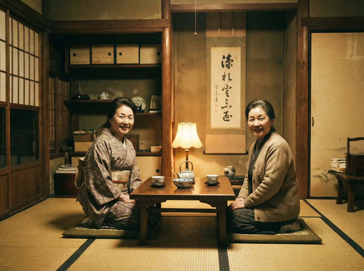 两位优雅的 媚黑-媚黑视频最新原创与精选 在日式茶室中品茶交谈